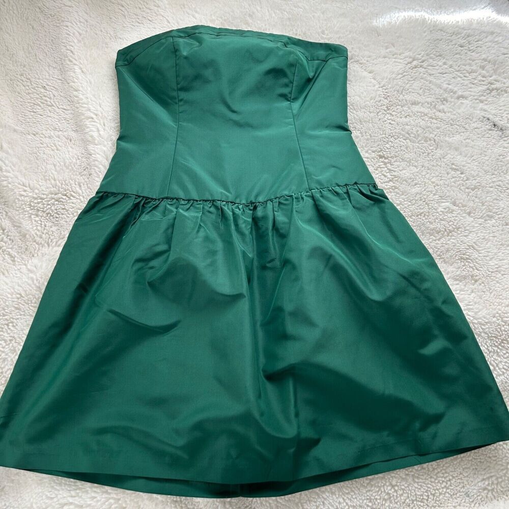 J Crew Womens Dress Size Petite 4 Emerald Green 100% Silk Waist Strapless‎